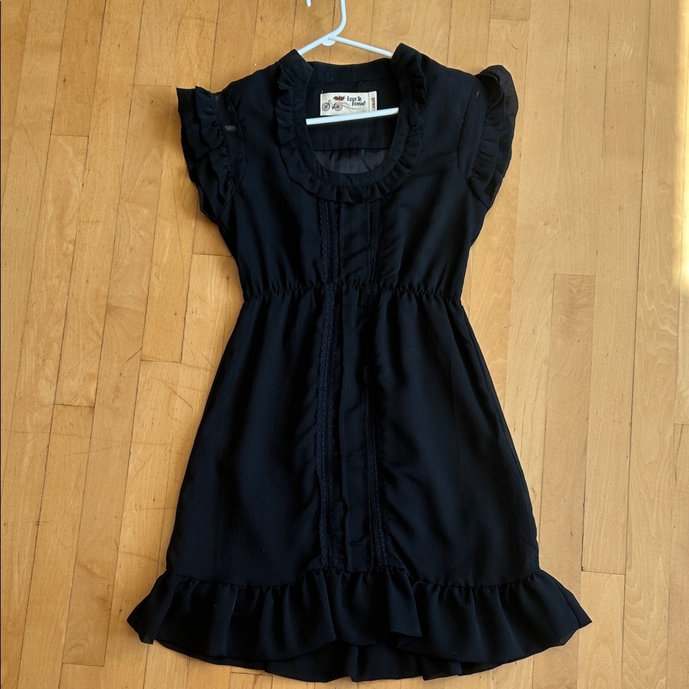 Women’s Black Ruffle-Trim Mini Dress